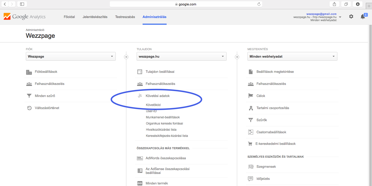 A követőkód fellelési helyének illusztrációja a Wezzpage weboldalszerkesztő blogján